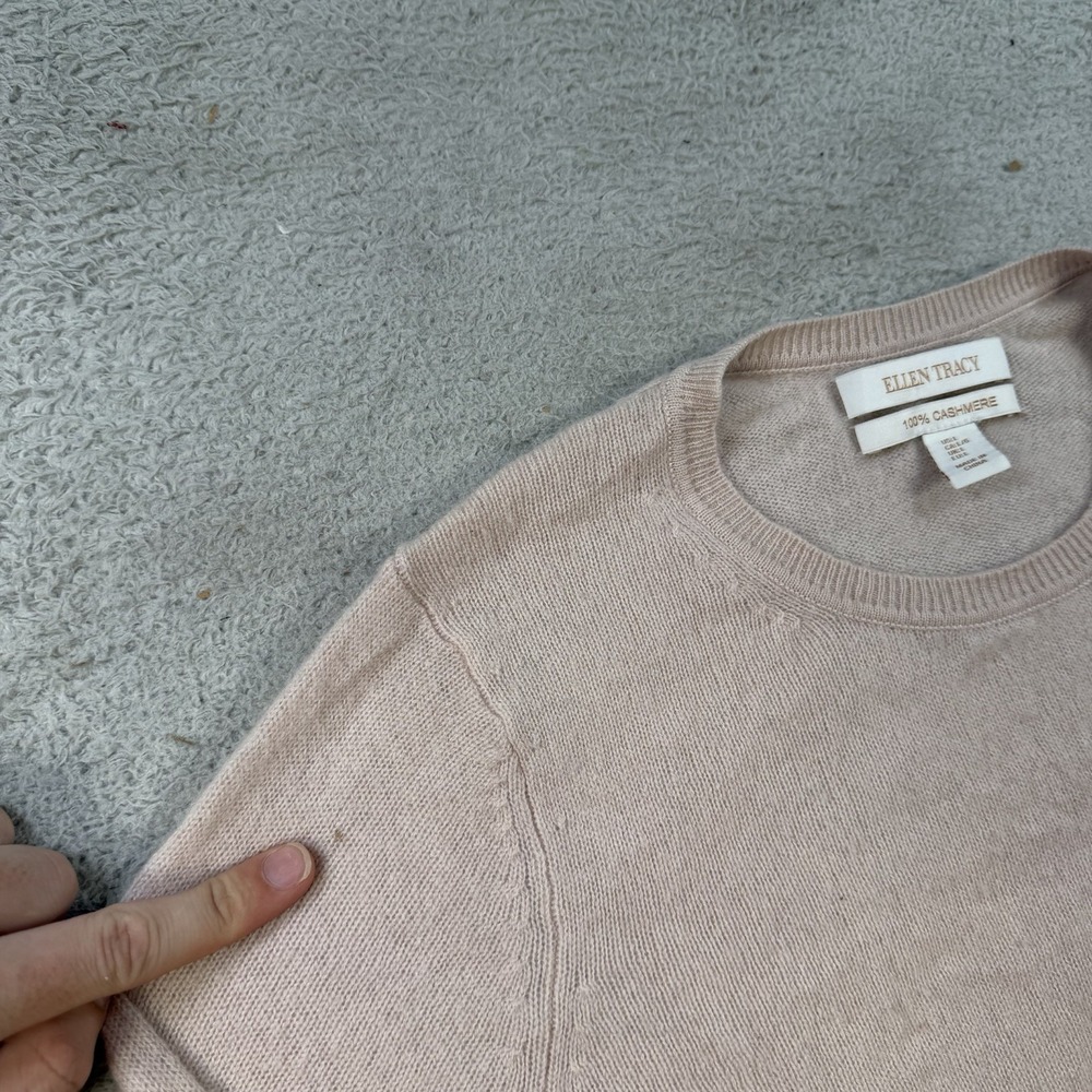 Ellen Tracy Sweater Womens Large (Fits Medium) Pink 100% Cashmere Crewneck Soft - Picture 3 of 8
